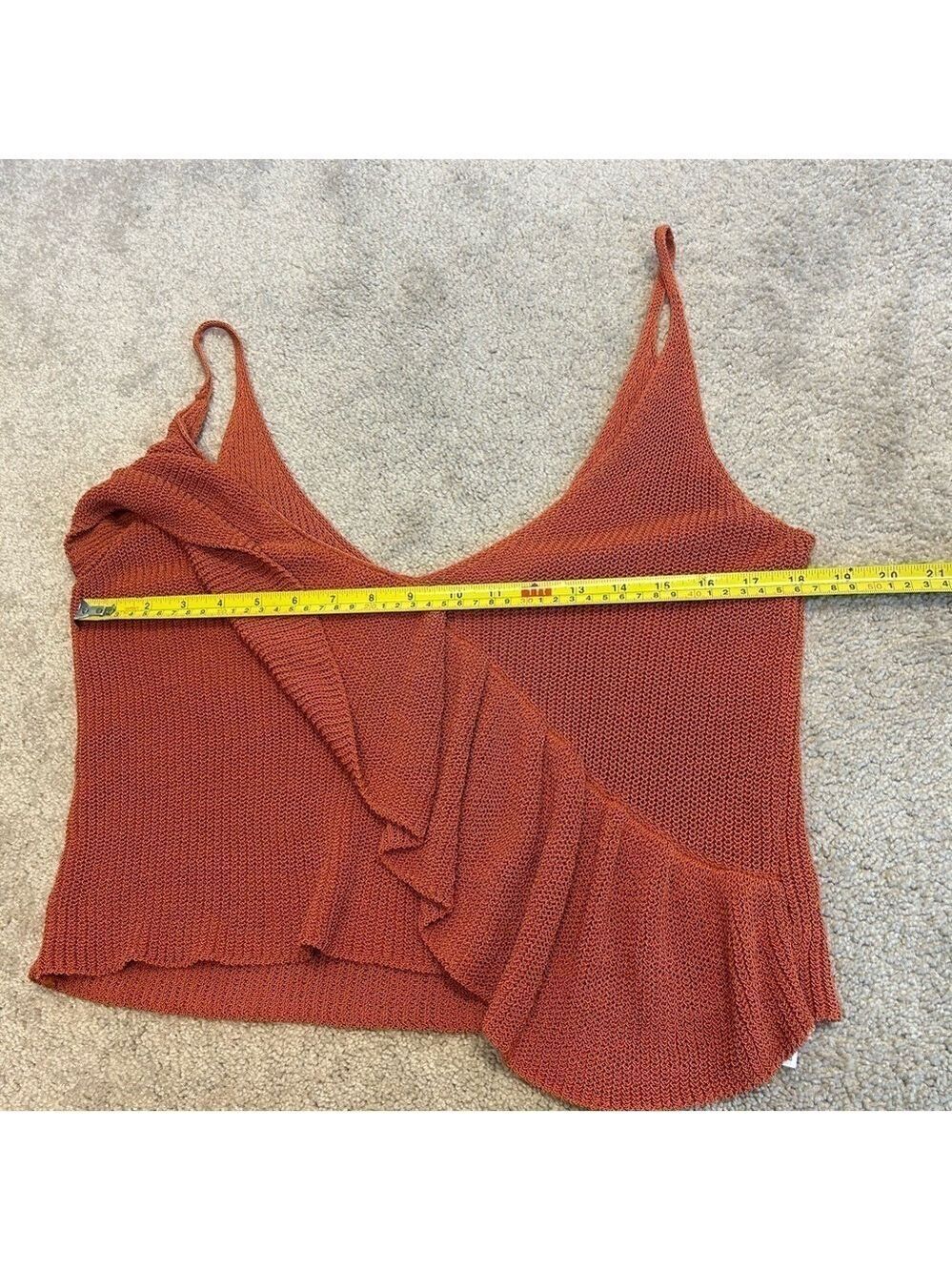 Zara burnt orange knit ruffle frill accent spaghetti strap camisole tank blouse - Picture 8 of 9